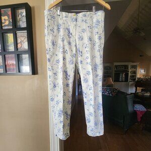 Talbot's blue and ivory patterned relaxed chinos; size 10 petite